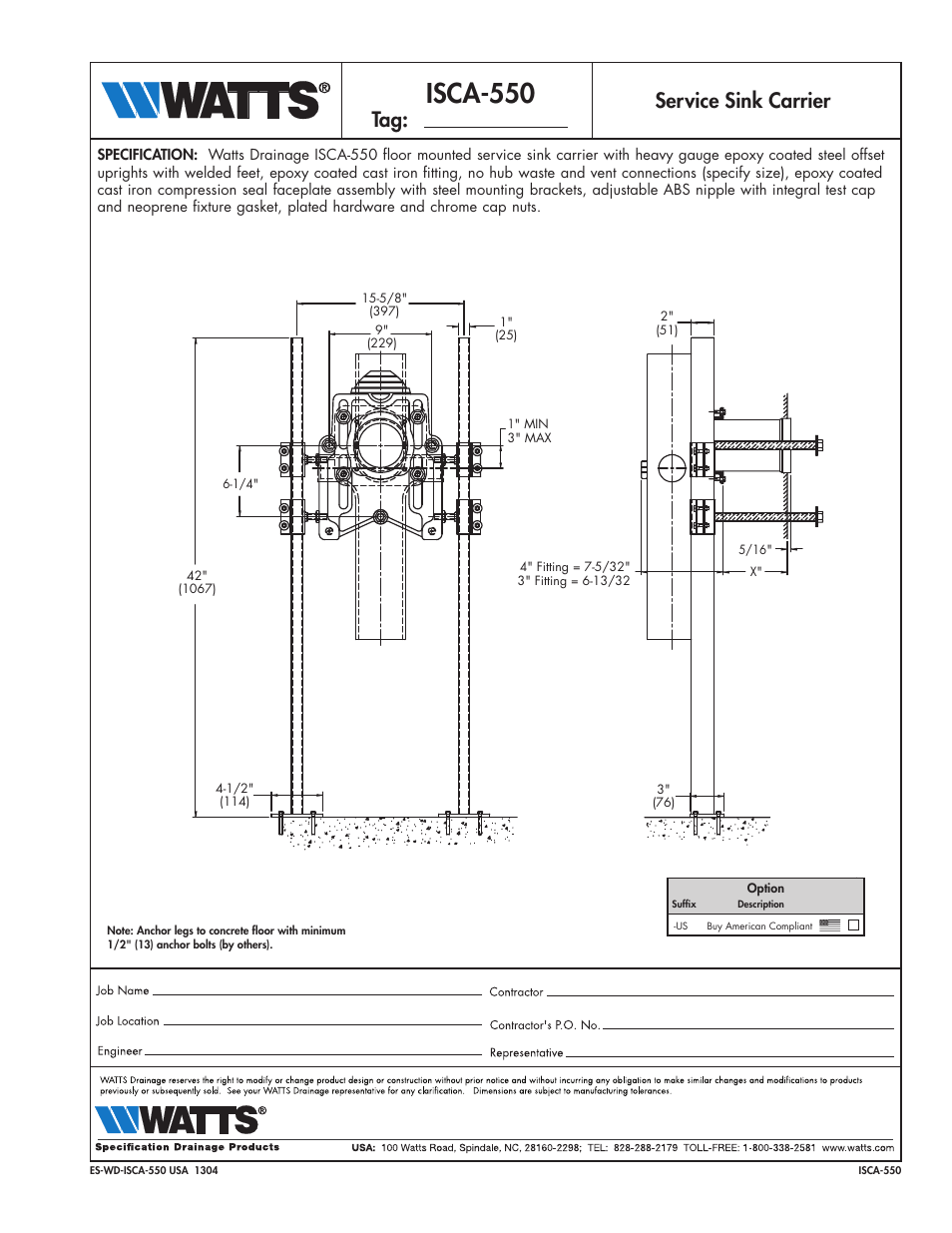 Watts ISCA-550 User Manual | 1 page