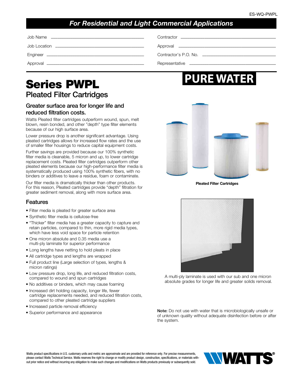 Watts PWPL90 User Manual | 5 pages