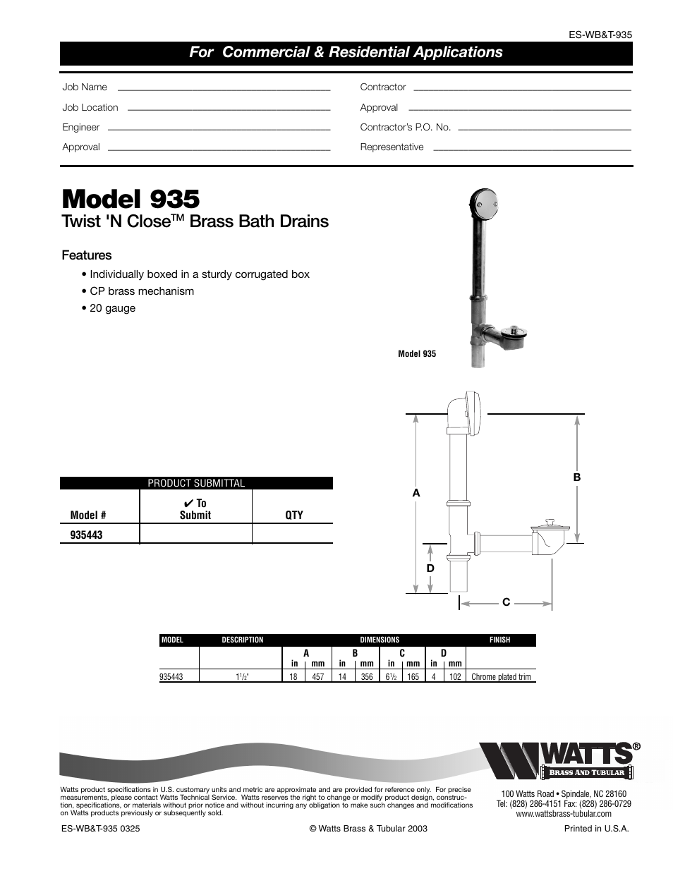 Watts 935 443 User Manual | 1 page