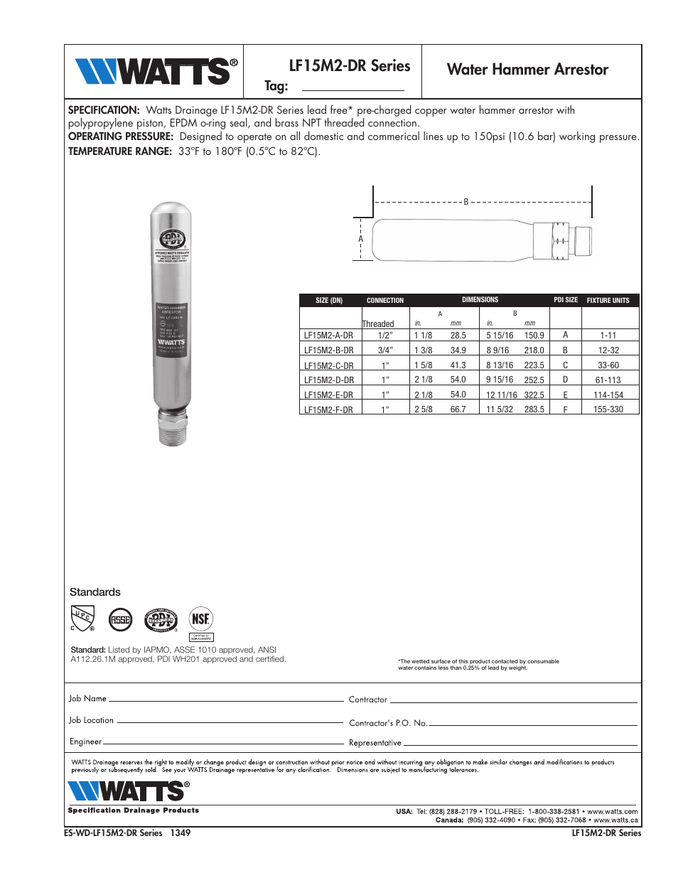 Watts LF15M2-DR Series User Manual | 1 page