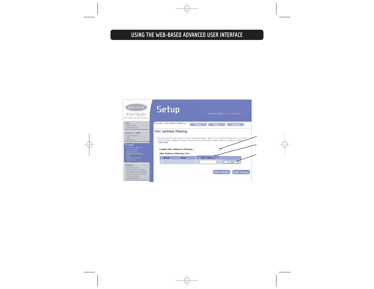 Using the web-based advanced user interface | Belkin F5D6231-4 User Manual | Page 53 / 83