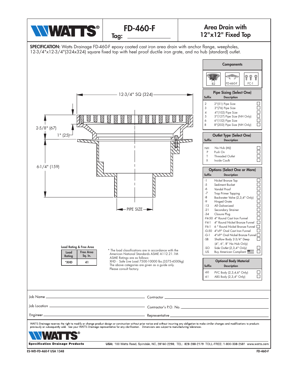 Watts FD-460-F User Manual | 1 page