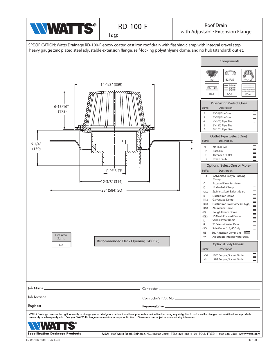 Watts RD-100-F User Manual | 1 page