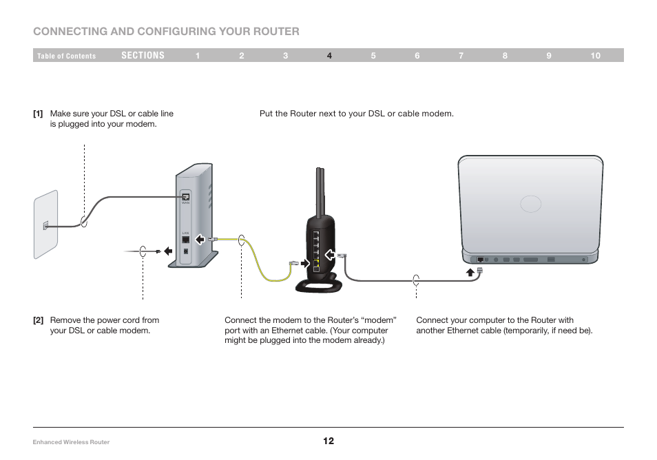 Connecting and configuring your router | Belkin F6D4230-4 User Manual | Page 14 / 99