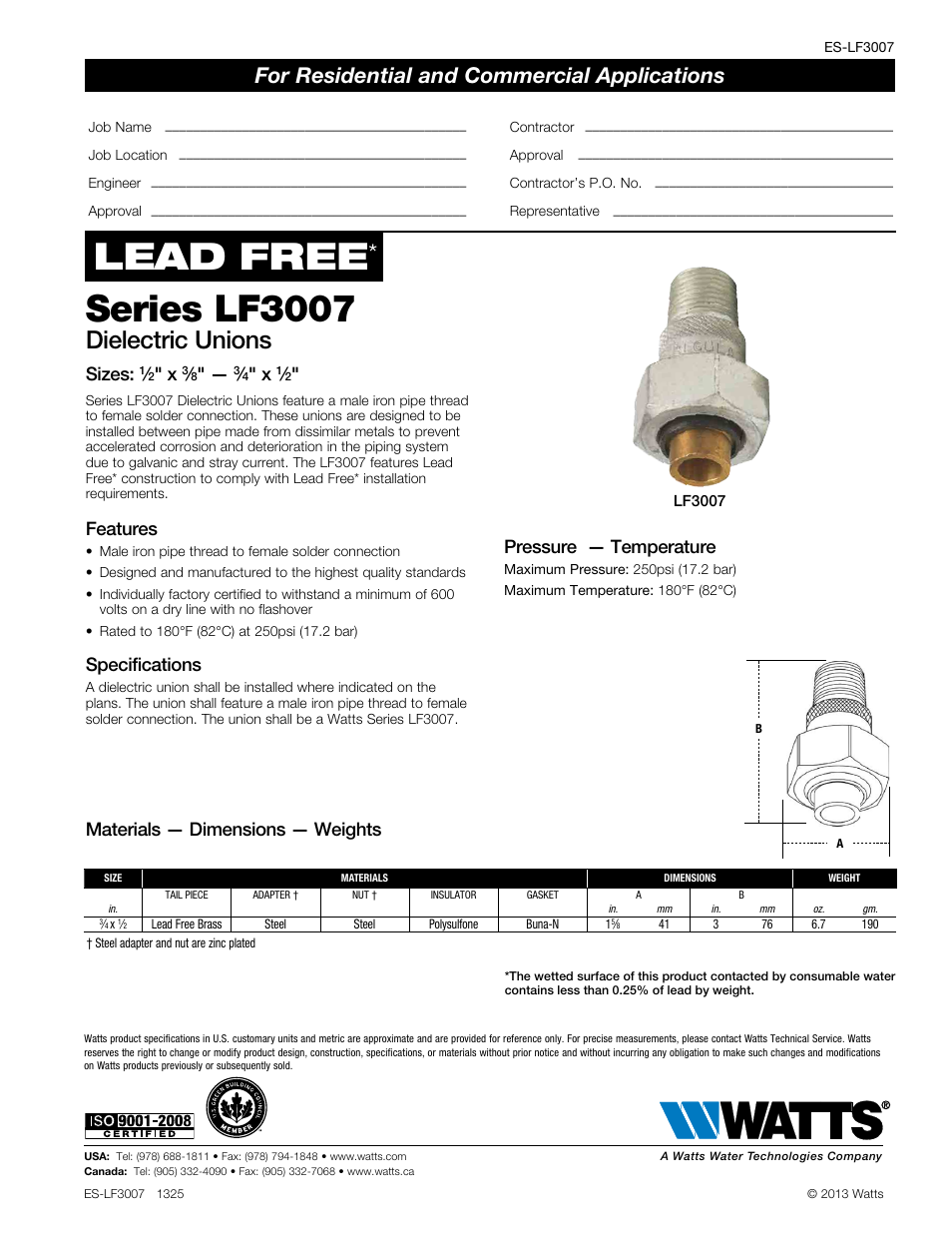 Watts LF3007 User Manual | 1 page