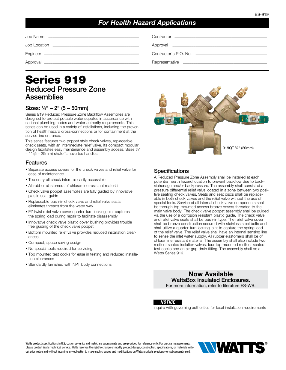 Watts 919 User Manual | 4 pages