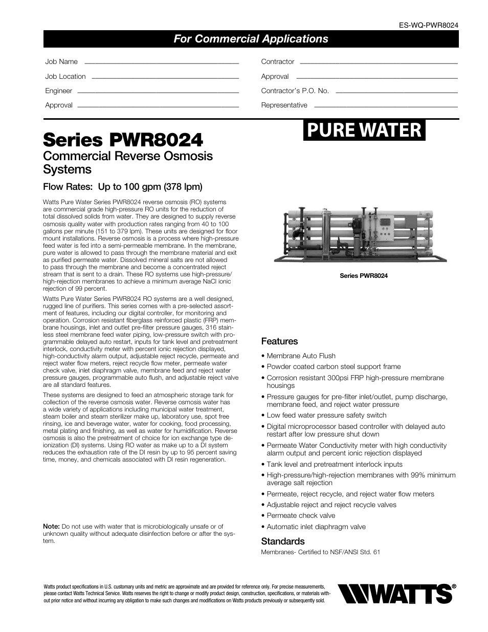 Watts PWR8024 User Manual | 2 pages