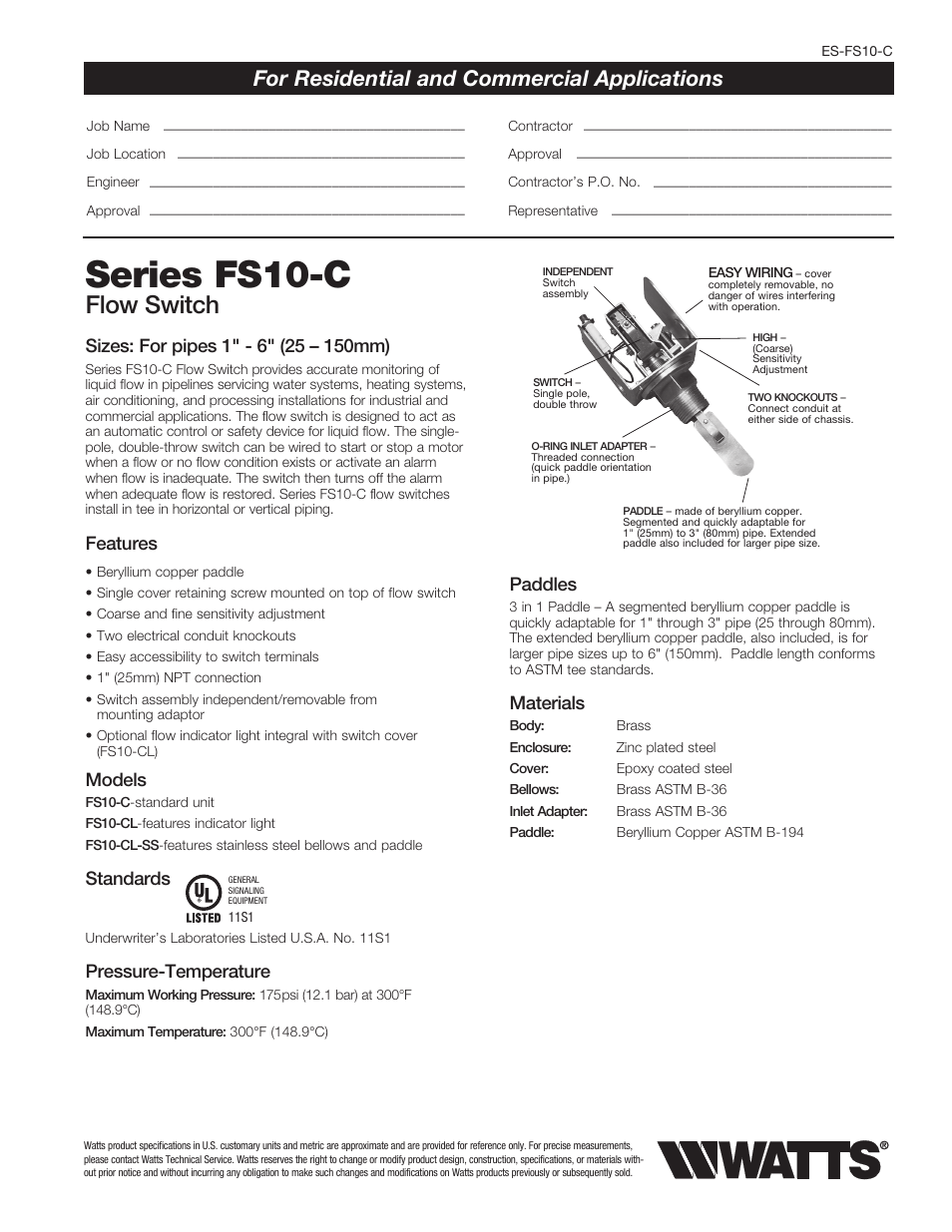 Watts FS10-C User Manual | 2 pages