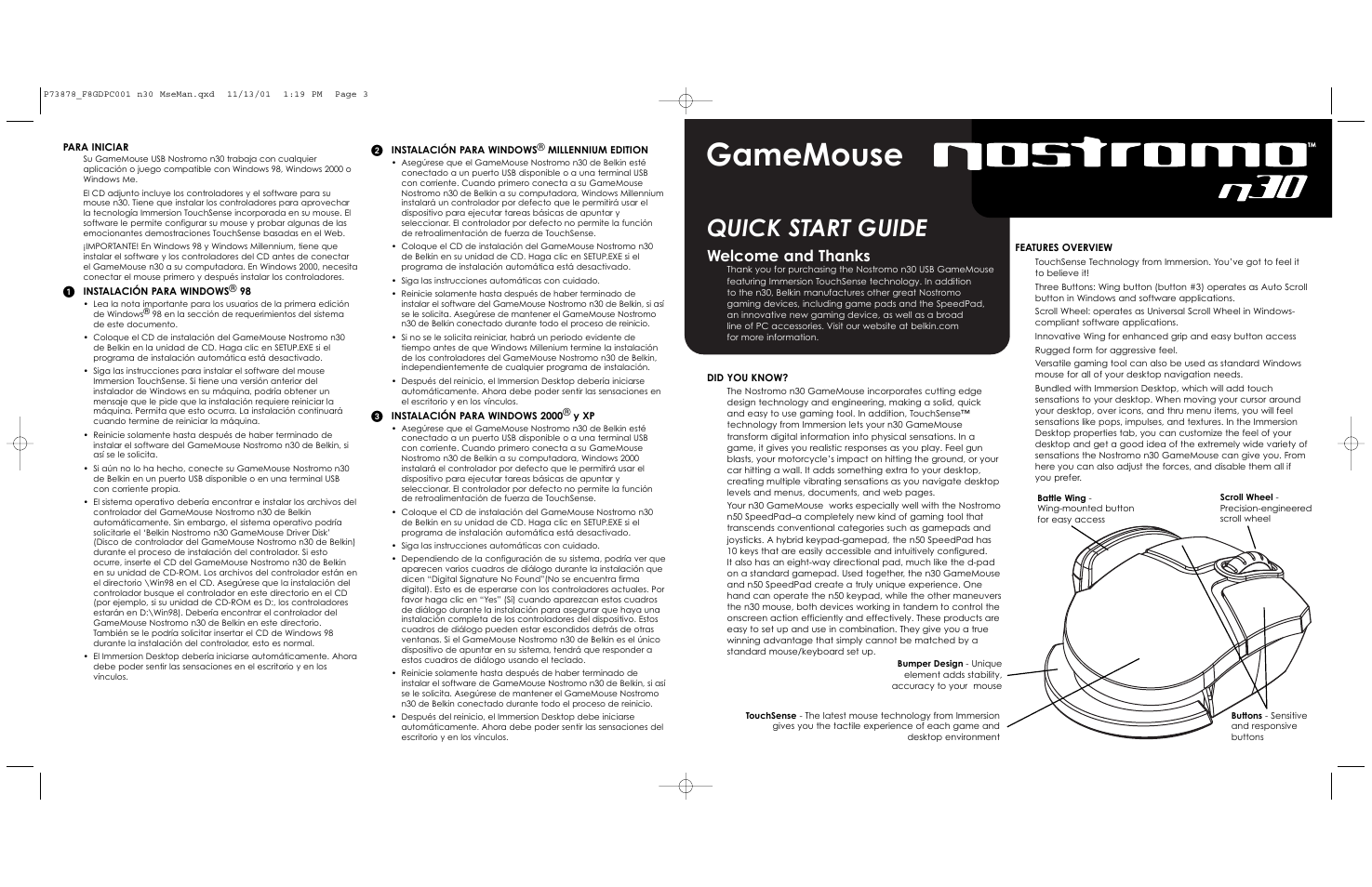 Quick start guide | Belkin NOSTROMO N30 User Manual | Page 3 / 6