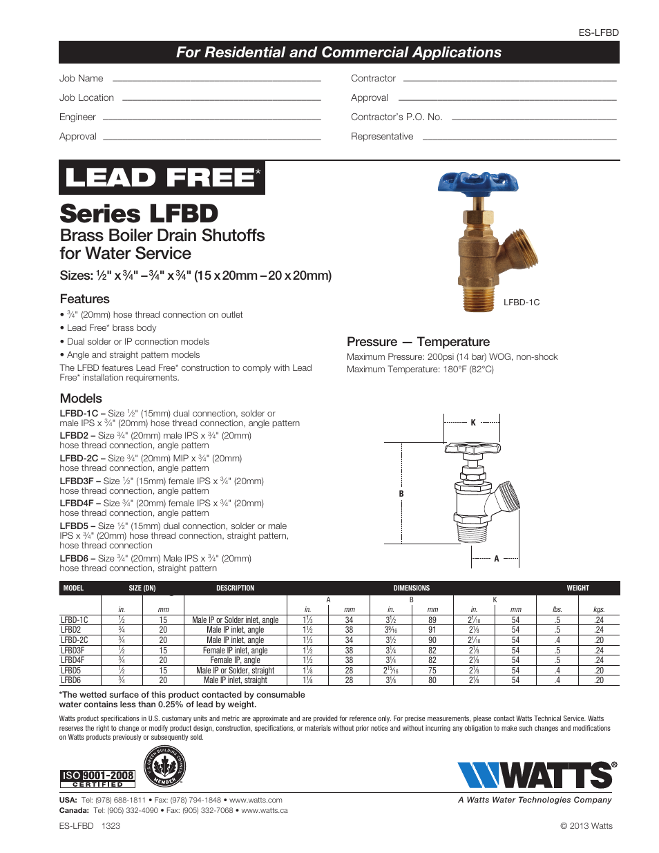 Watts LFBD User Manual | 1 page