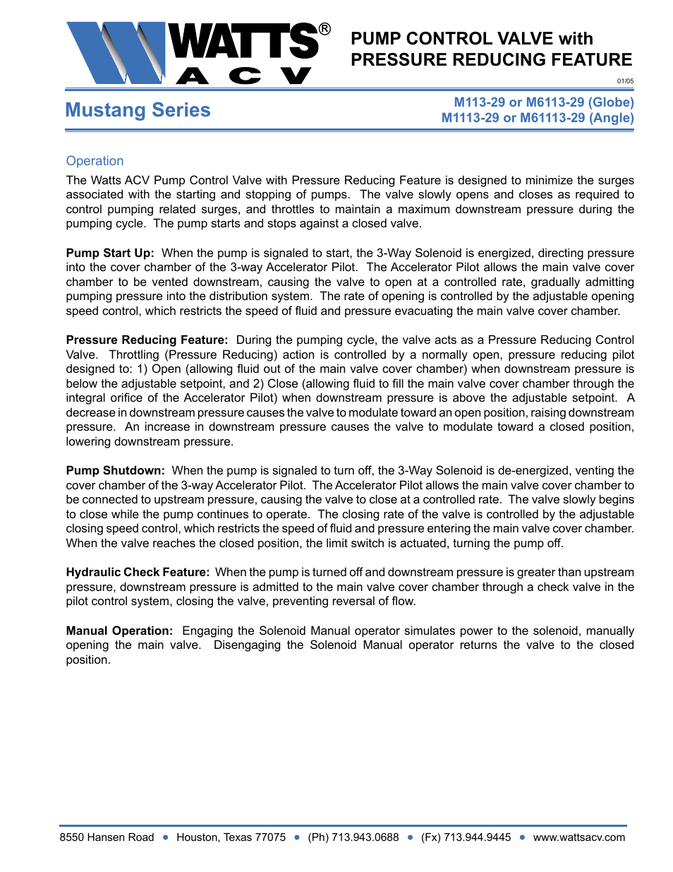Watts M1113-29 User Manual | 2 pages
