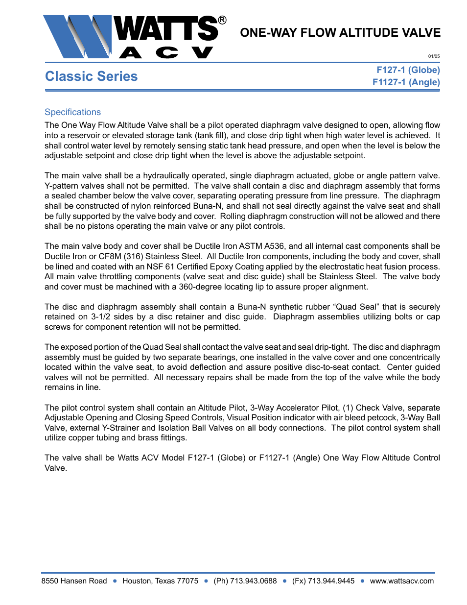 Watts F1127-1 User Manual | 1 page