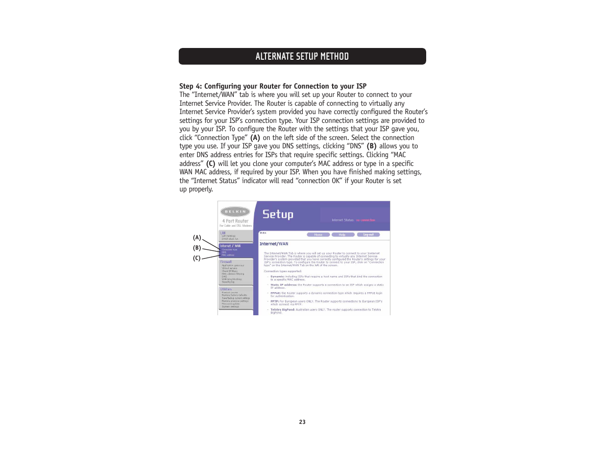 Alternate setup method | Belkin F5D5231-4 User Manual | Page 25 / 72