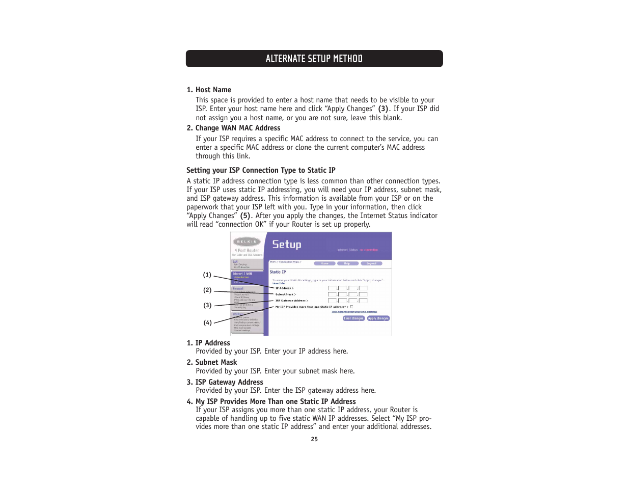 Alternate setup method | Belkin F5D5231-4 User Manual | Page 27 / 72