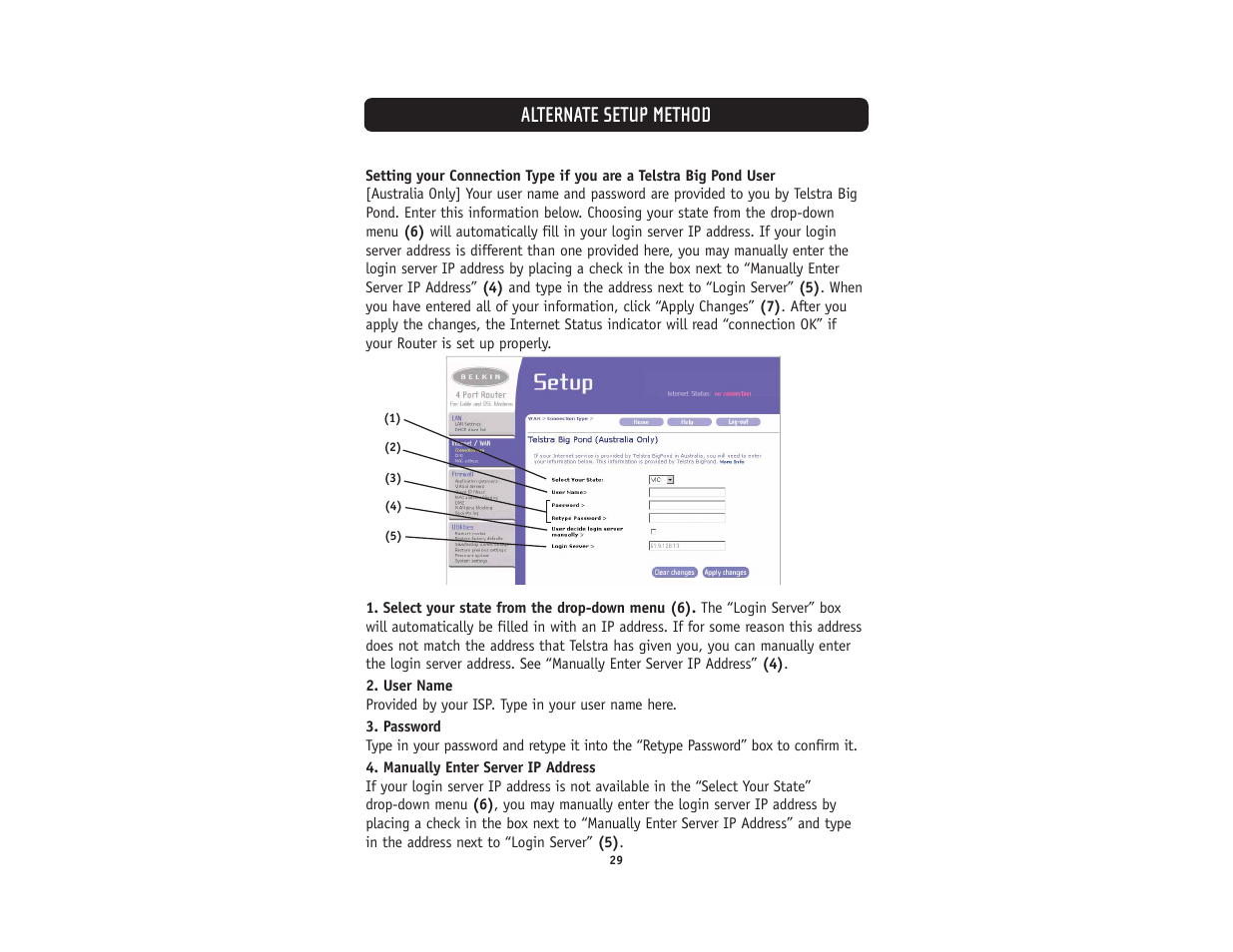 Alternate setup method | Belkin F5D5231-4 User Manual | Page 31 / 72