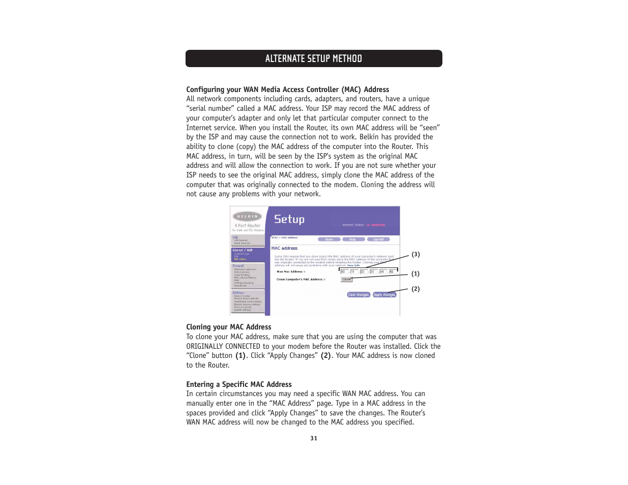 Alternate setup method | Belkin F5D5231-4 User Manual | Page 33 / 72