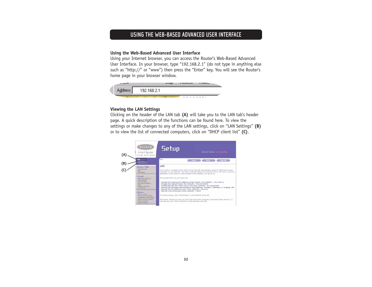 Using the web-based advanced user interface | Belkin F5D5231-4 User Manual | Page 34 / 72