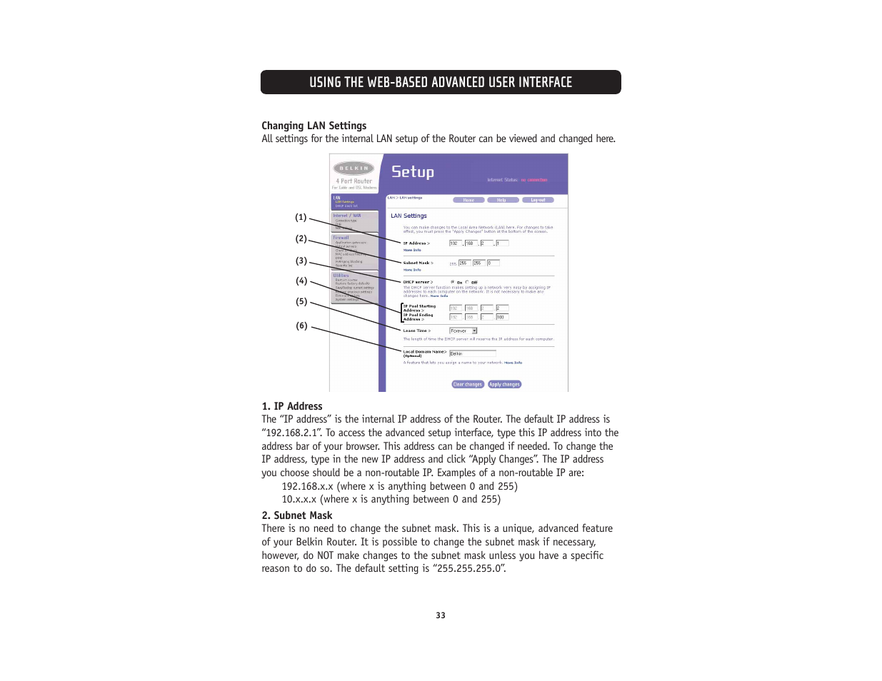 Using the web-based advanced user interface | Belkin F5D5231-4 User Manual | Page 35 / 72