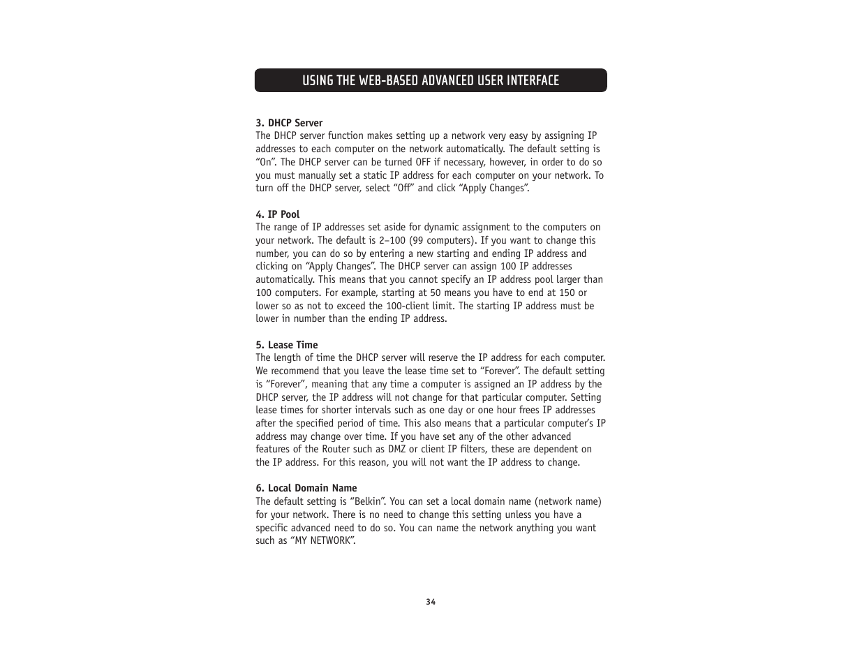 Using the web-based advanced user interface | Belkin F5D5231-4 User Manual | Page 36 / 72