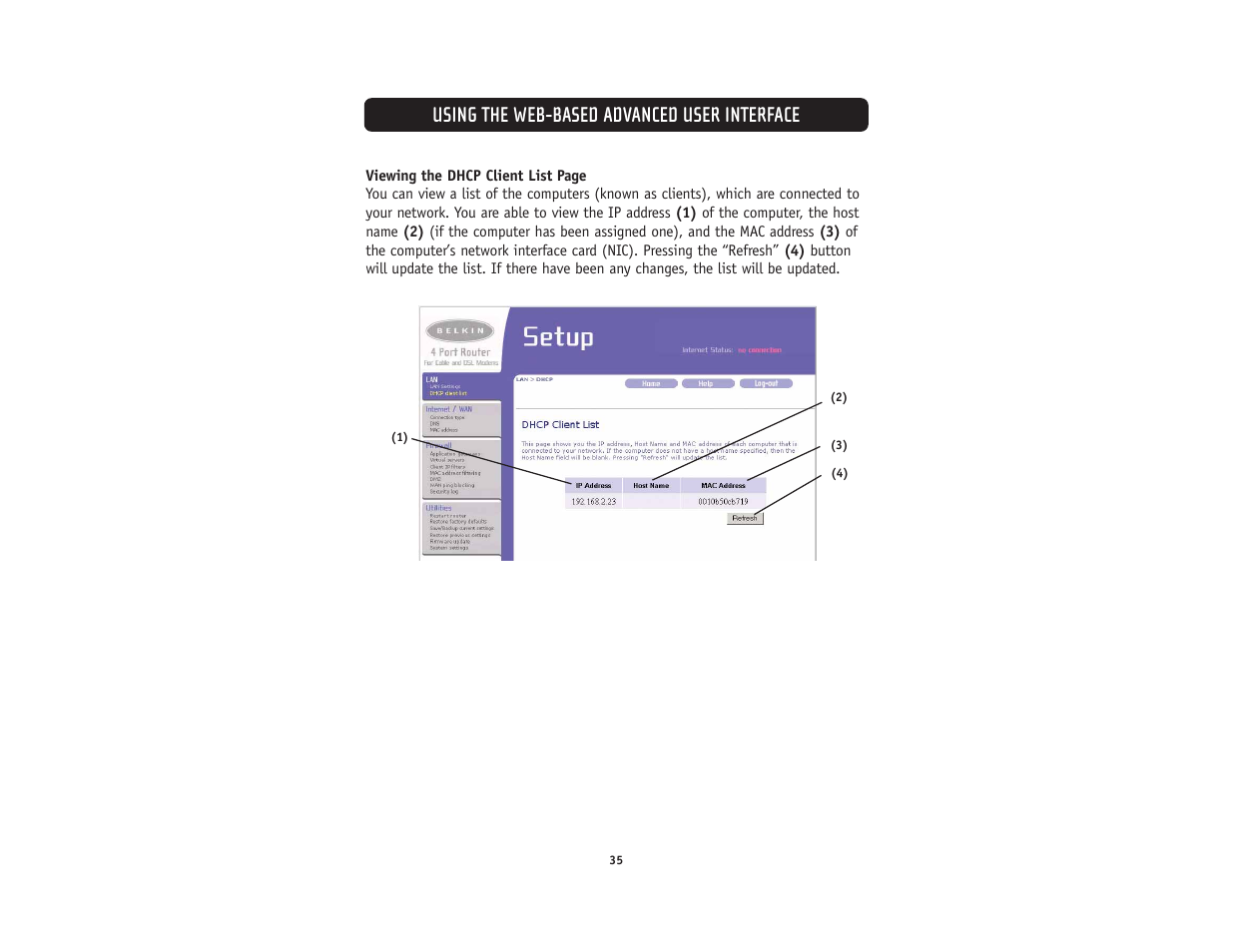Using the web-based advanced user interface | Belkin F5D5231-4 User Manual | Page 37 / 72