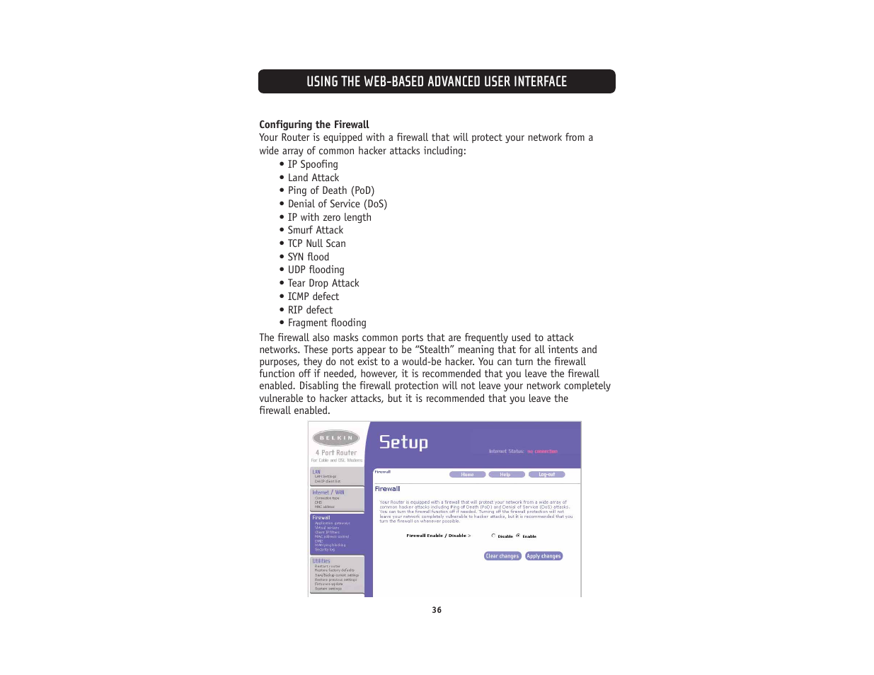 Using the web-based advanced user interface | Belkin F5D5231-4 User Manual | Page 38 / 72