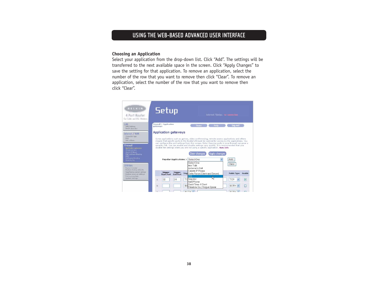 Using the web-based advanced user interface | Belkin F5D5231-4 User Manual | Page 40 / 72