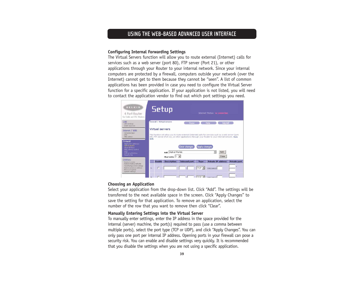 Using the web-based advanced user interface | Belkin F5D5231-4 User Manual | Page 41 / 72