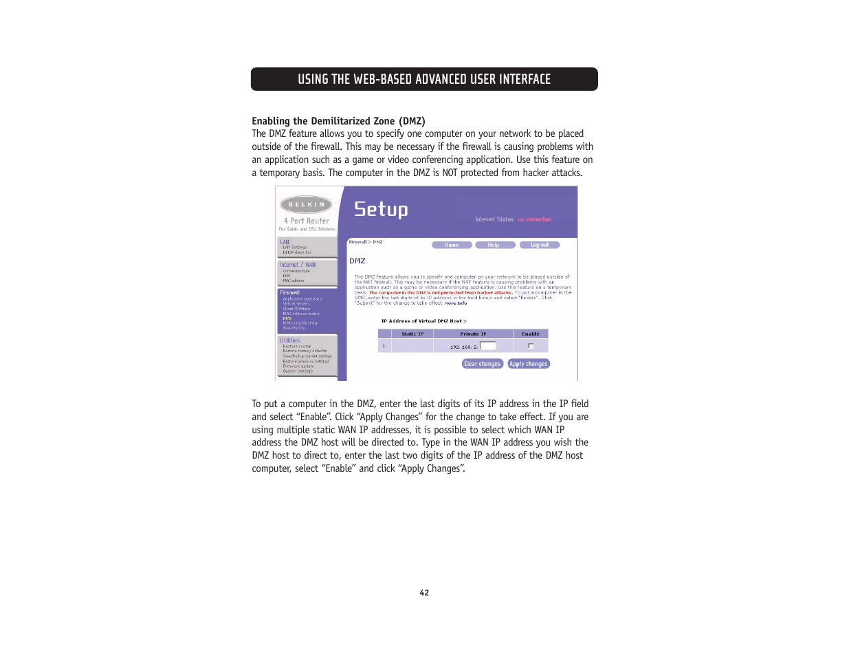 Using the web-based advanced user interface | Belkin F5D5231-4 User Manual | Page 44 / 72