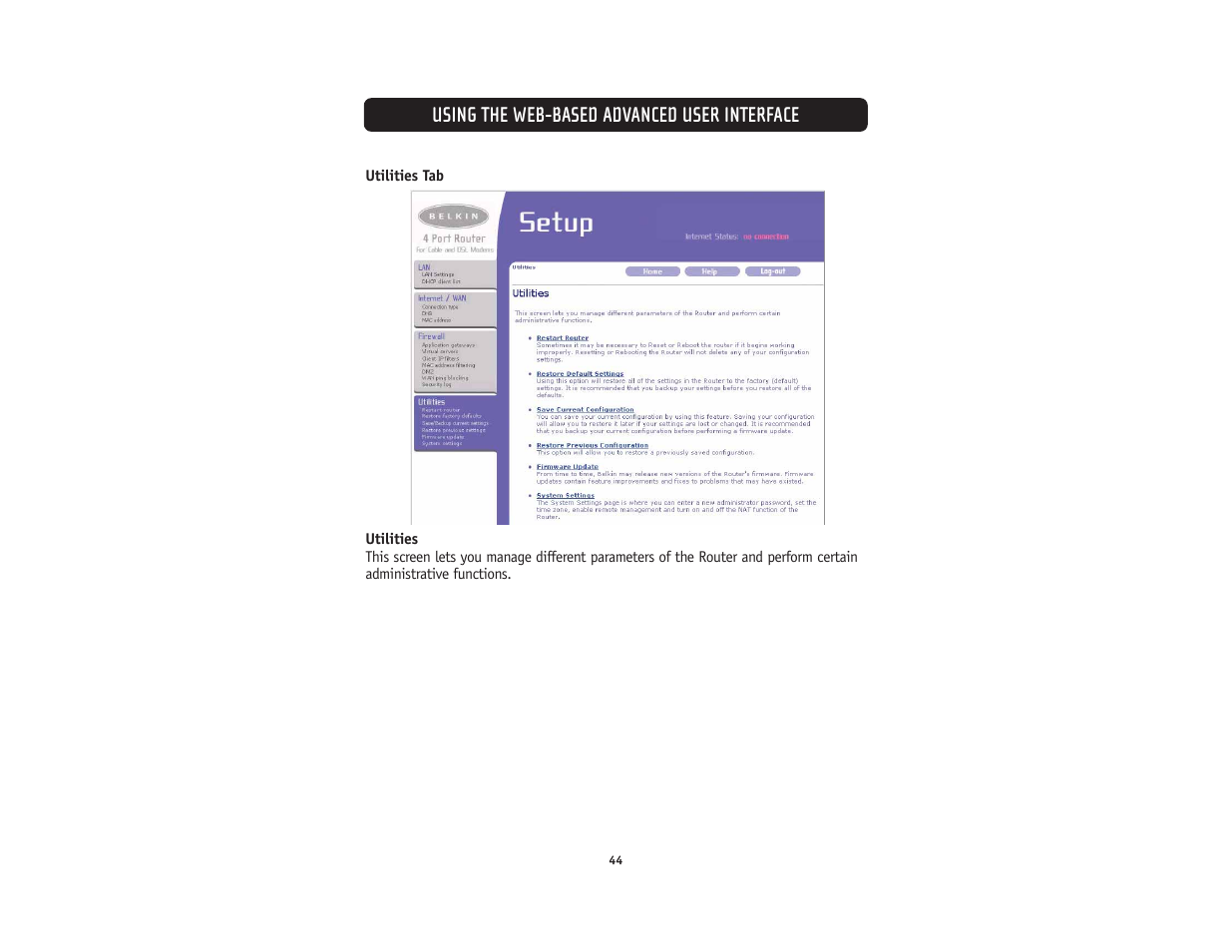 Using the web-based advanced user interface | Belkin F5D5231-4 User Manual | Page 46 / 72