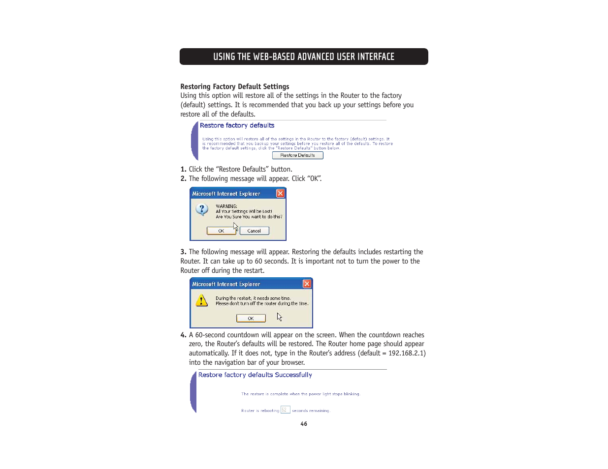 Using the web-based advanced user interface | Belkin F5D5231-4 User Manual | Page 48 / 72