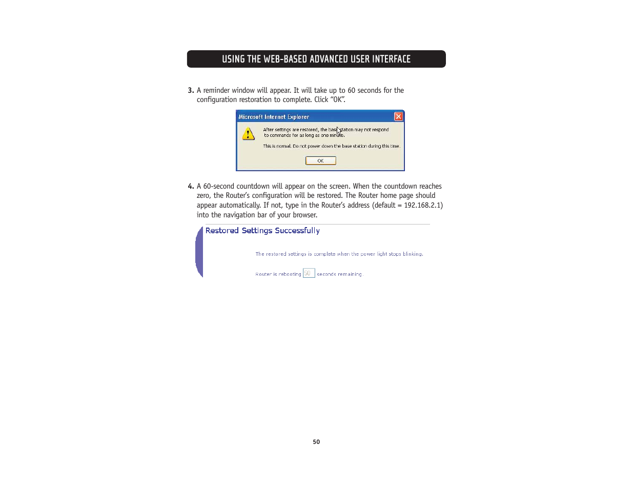 Using the web-based advanced user interface | Belkin F5D5231-4 User Manual | Page 52 / 72