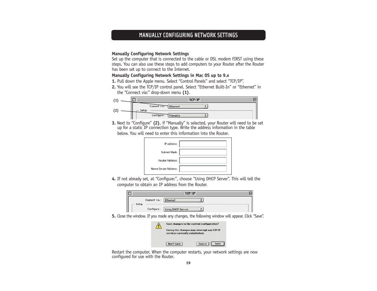 Manually configuring network settings | Belkin F5D5231-4 User Manual | Page 61 / 72