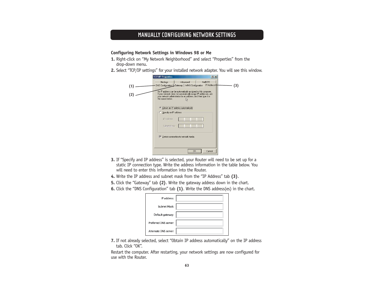 Manually configuring network settings | Belkin F5D5231-4 User Manual | Page 65 / 72