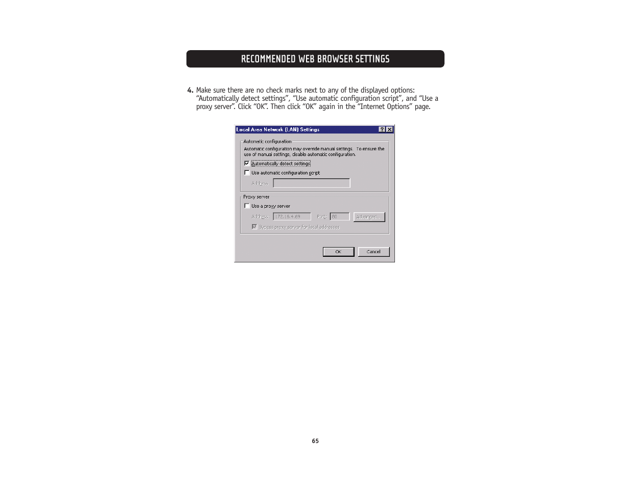 Recommended web browser settings | Belkin F5D5231-4 User Manual | Page 67 / 72