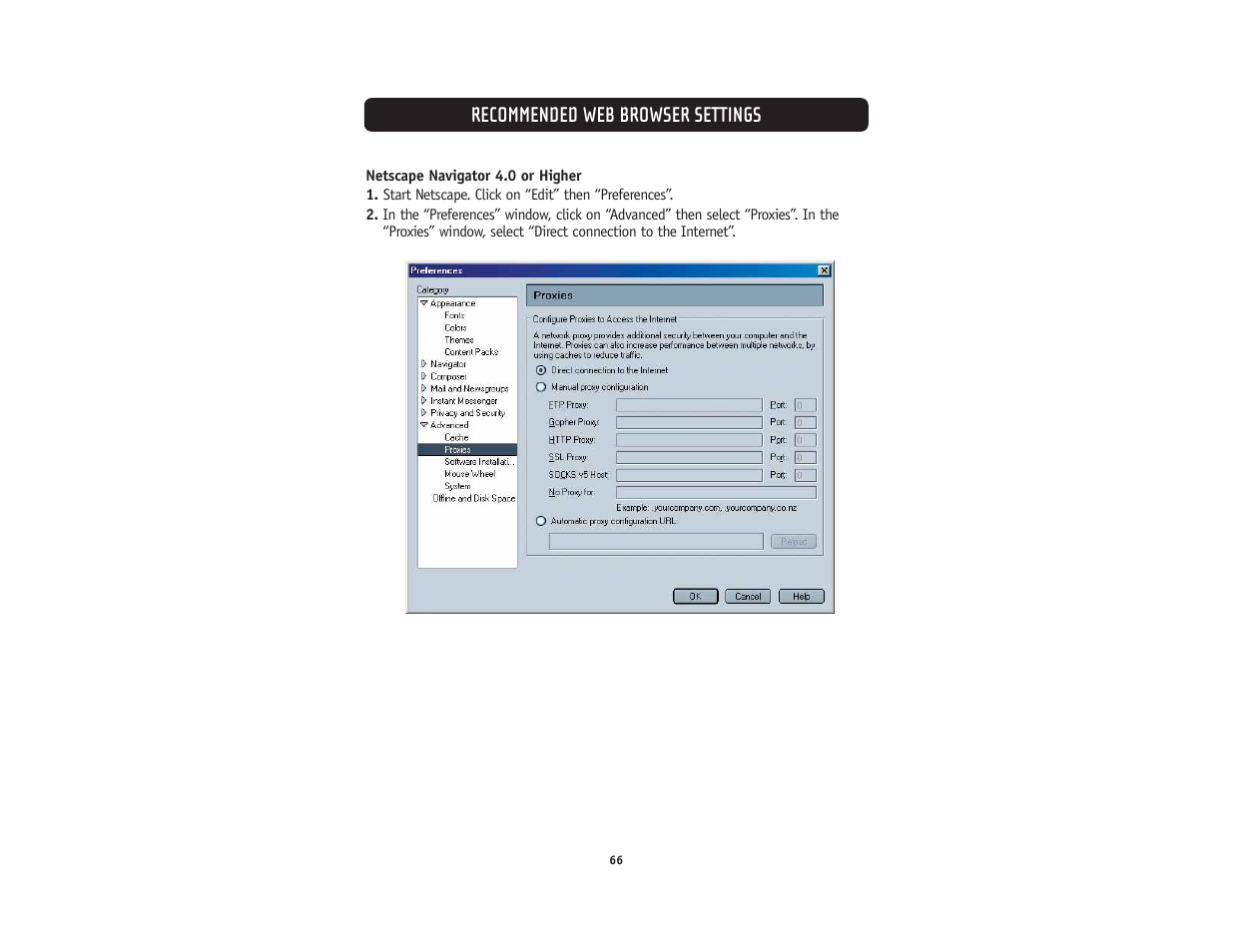 Recommended web browser settings | Belkin F5D5231-4 User Manual | Page 68 / 72