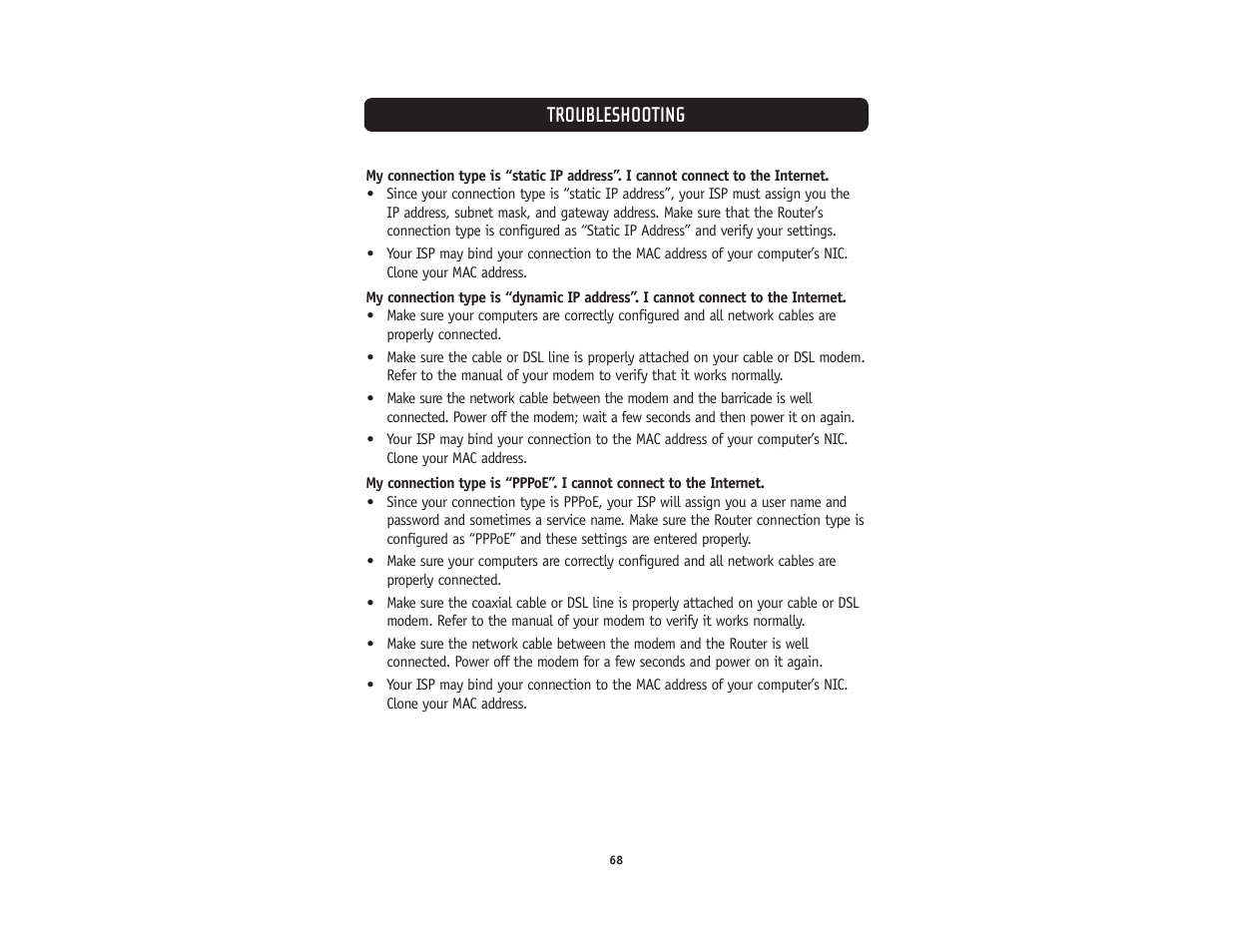 Troubleshooting | Belkin F5D5231-4 User Manual | Page 70 / 72