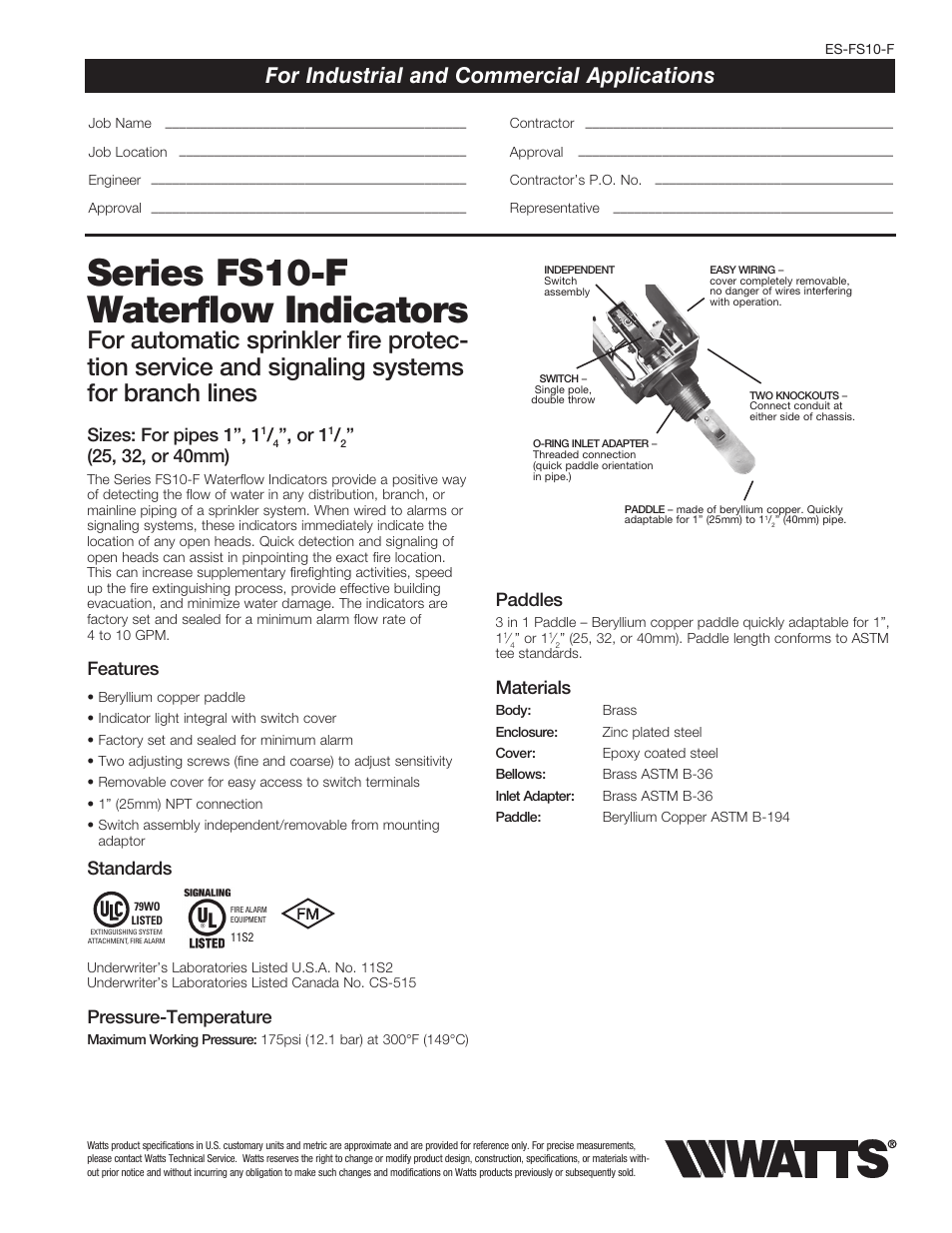 Watts FS10-F User Manual | 2 pages