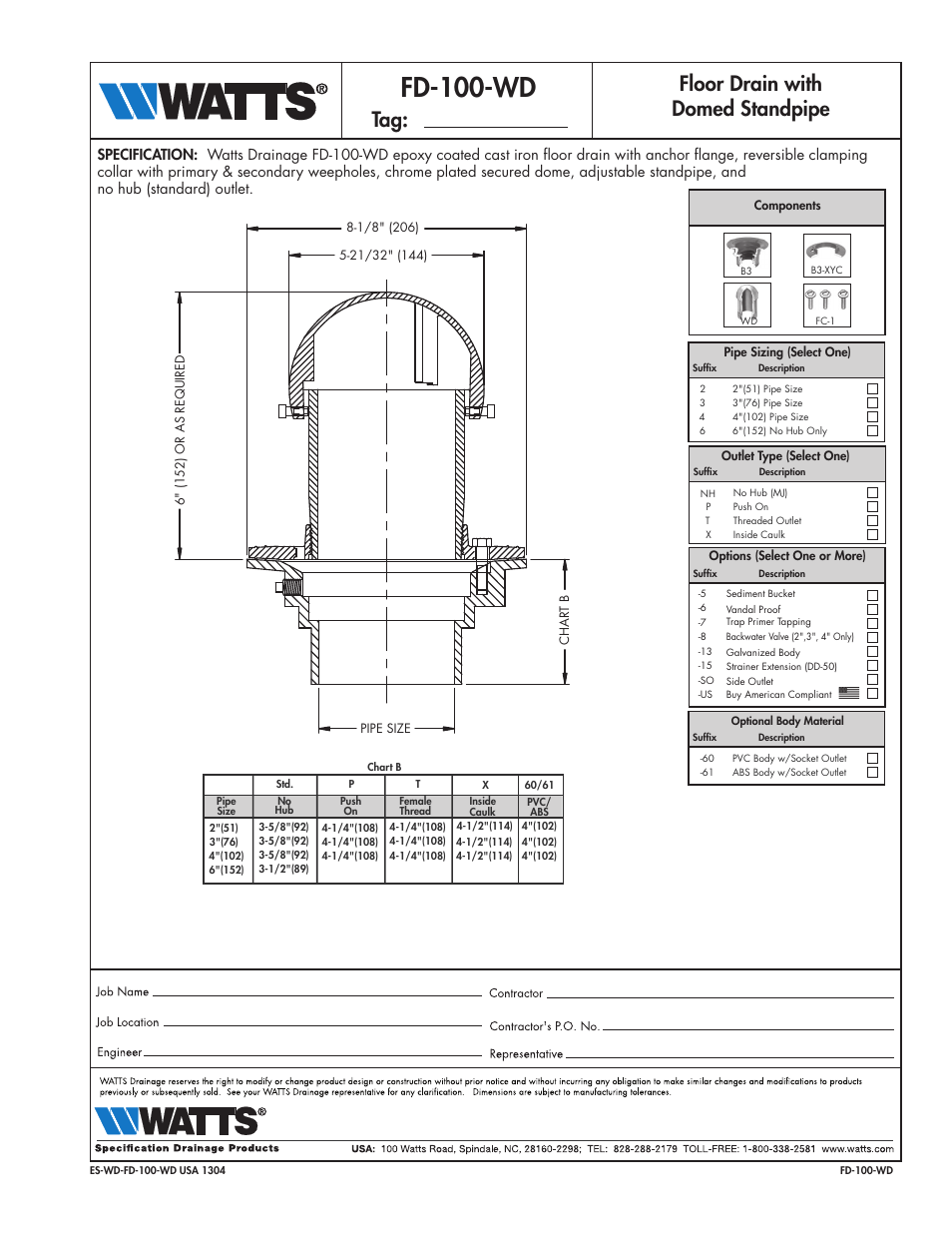 Watts FD-100-WD User Manual | 1 page