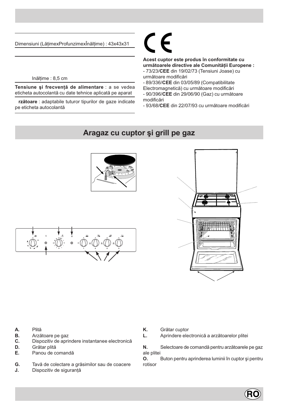 Caracteristici tehnice, Aragaz cu cuptor ºi grill pe gaz | Indesit K6G21S/R User Manual | Page 51 / 68