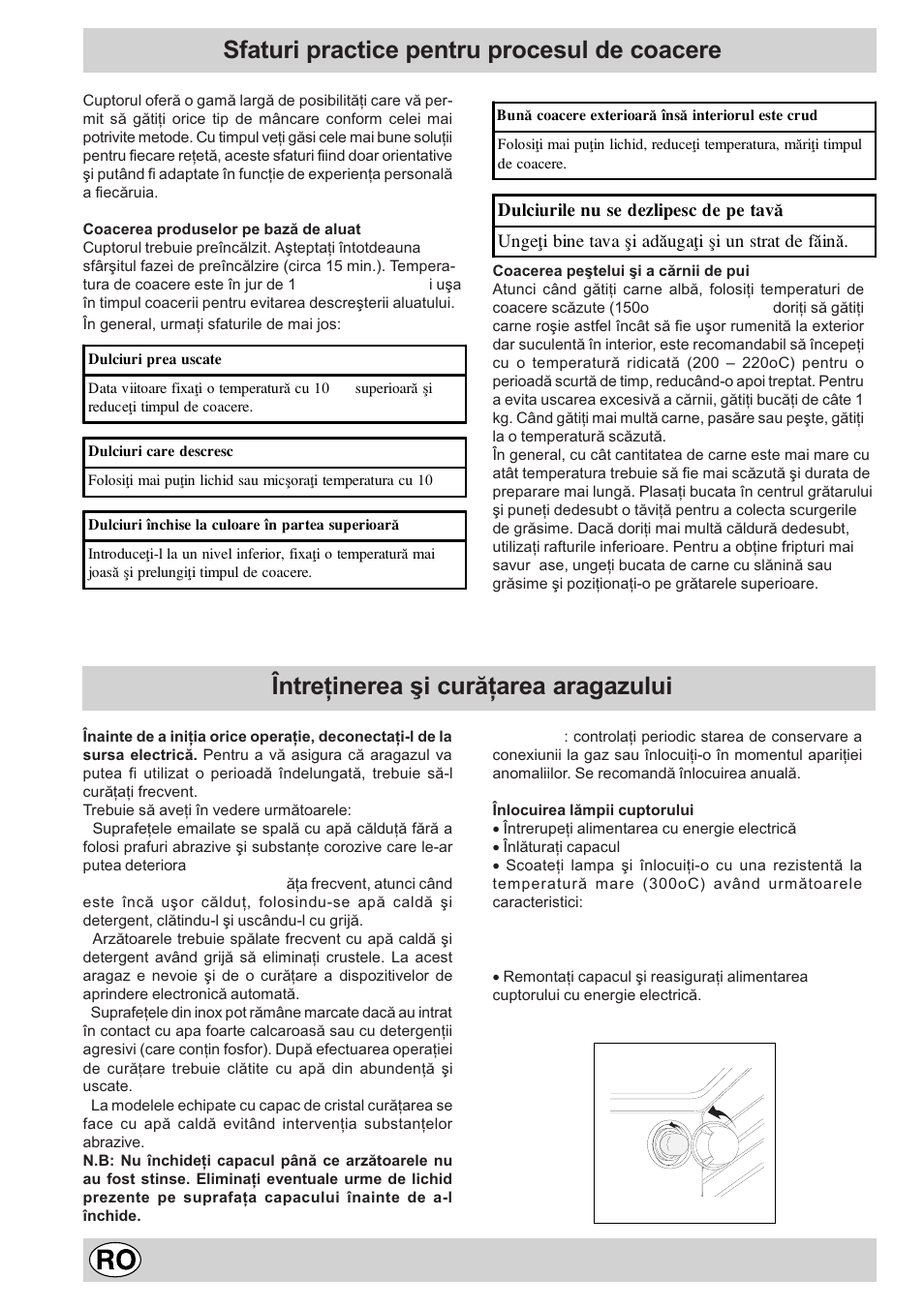 Sfaturi practice pentru procesul de coacere, Întreþinerea ºi curãþarea aragazului | Indesit K6G21S/R User Manual | Page 54 / 68