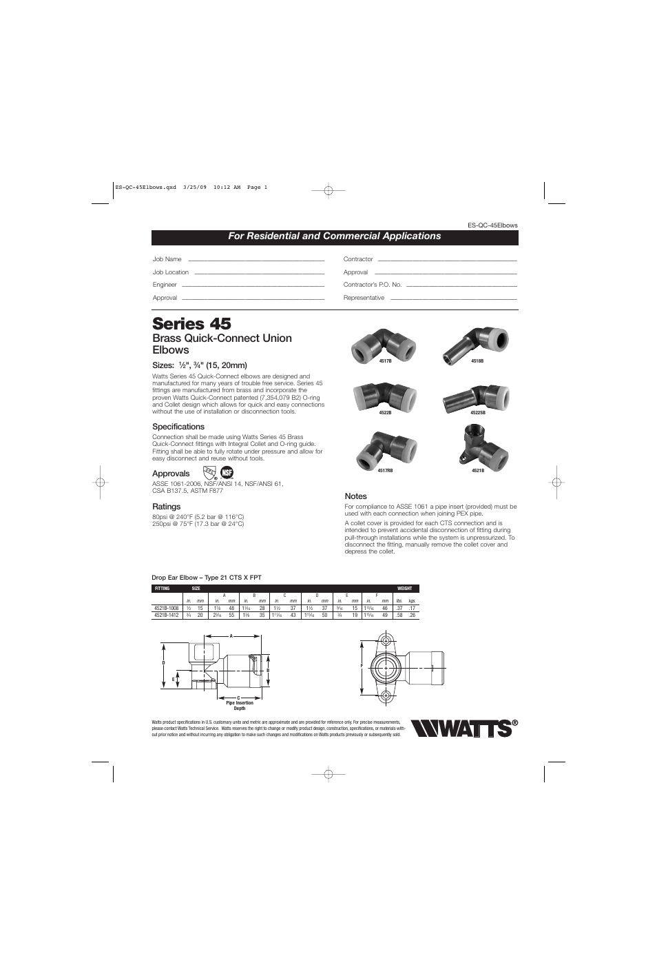 Watts 4522SB User Manual | 2 pages