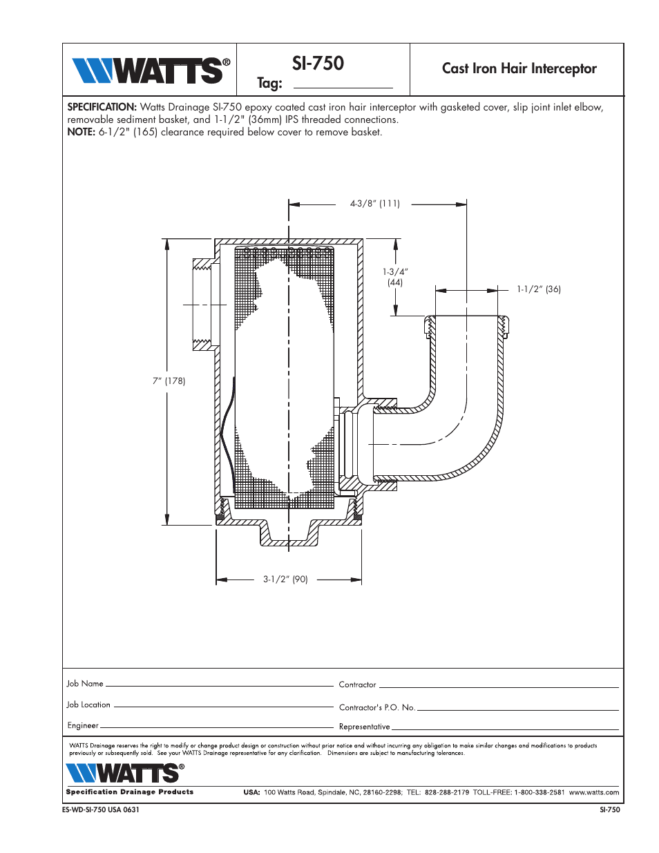 Watts SI-750 User Manual | 1 page