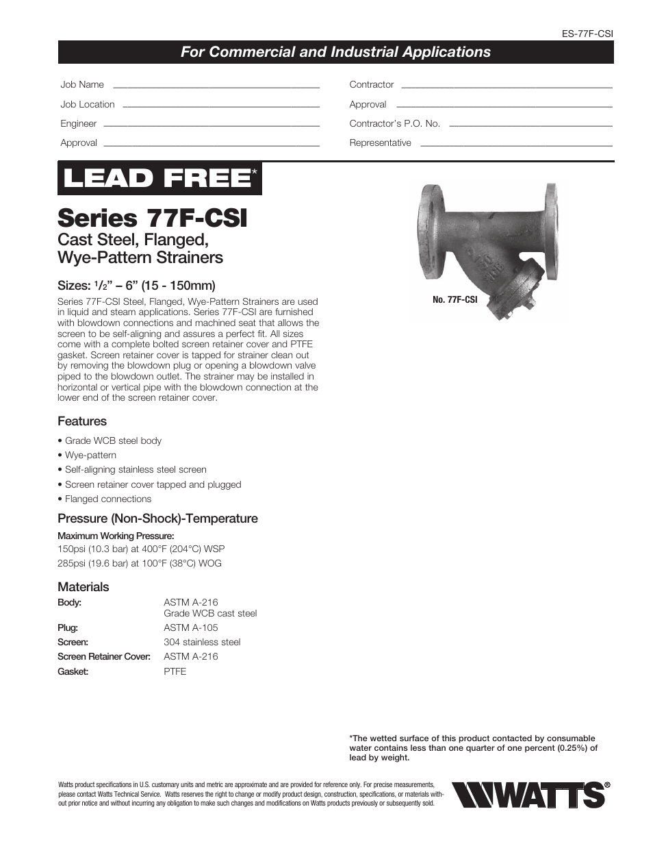 Watts 77F-CSI User Manual | 2 pages