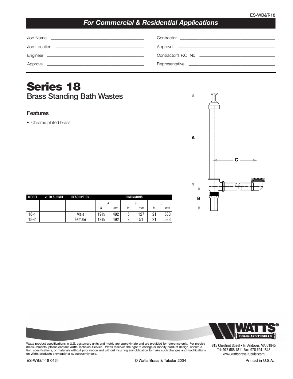 Watts 18-2 User Manual | 1 page