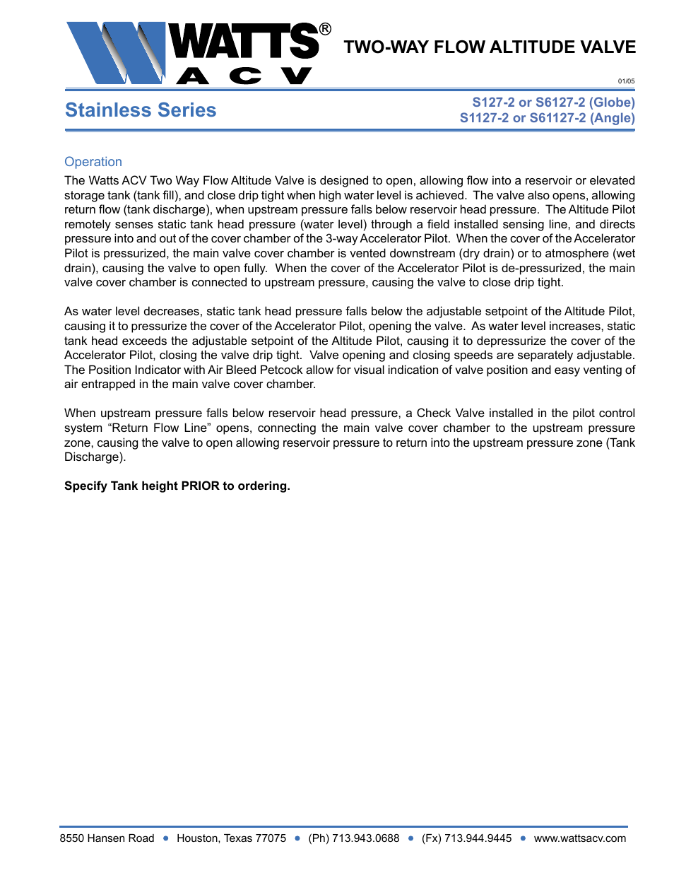 Watts S1127-2 User Manual | 2 pages