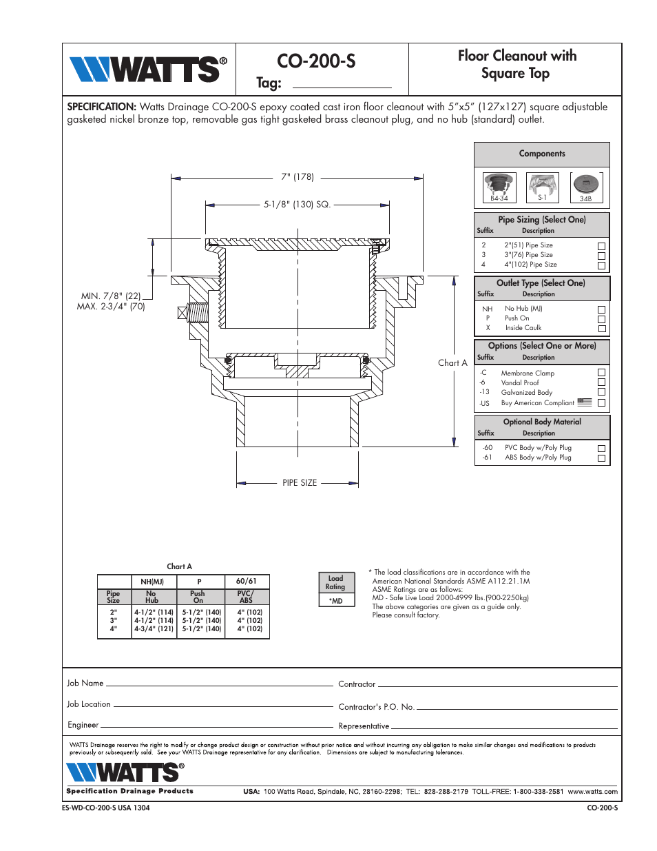 Watts CO-200-S User Manual | 1 page