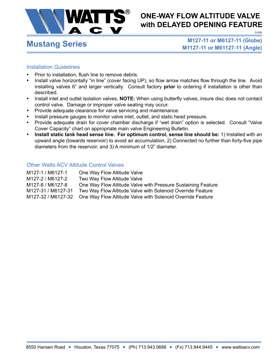 Mustang series | Watts M1127-11 User Manual | Page 2 / 2