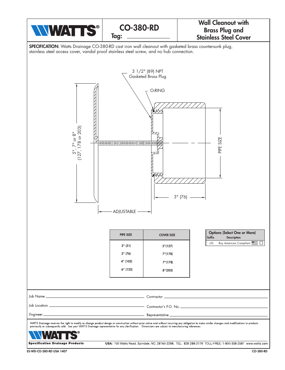 Watts CO-380-RD User Manual | 1 page