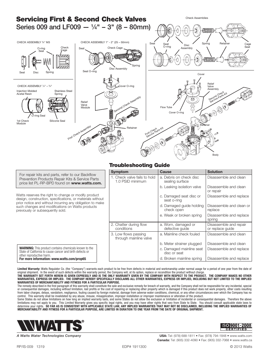 3" (8 – 80mm), Troubleshooting guide | Watts LFU009 User Manual | Page 4 / 4