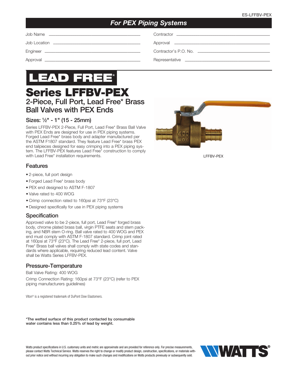 Watts LFFBV-PEX User Manual | 2 pages